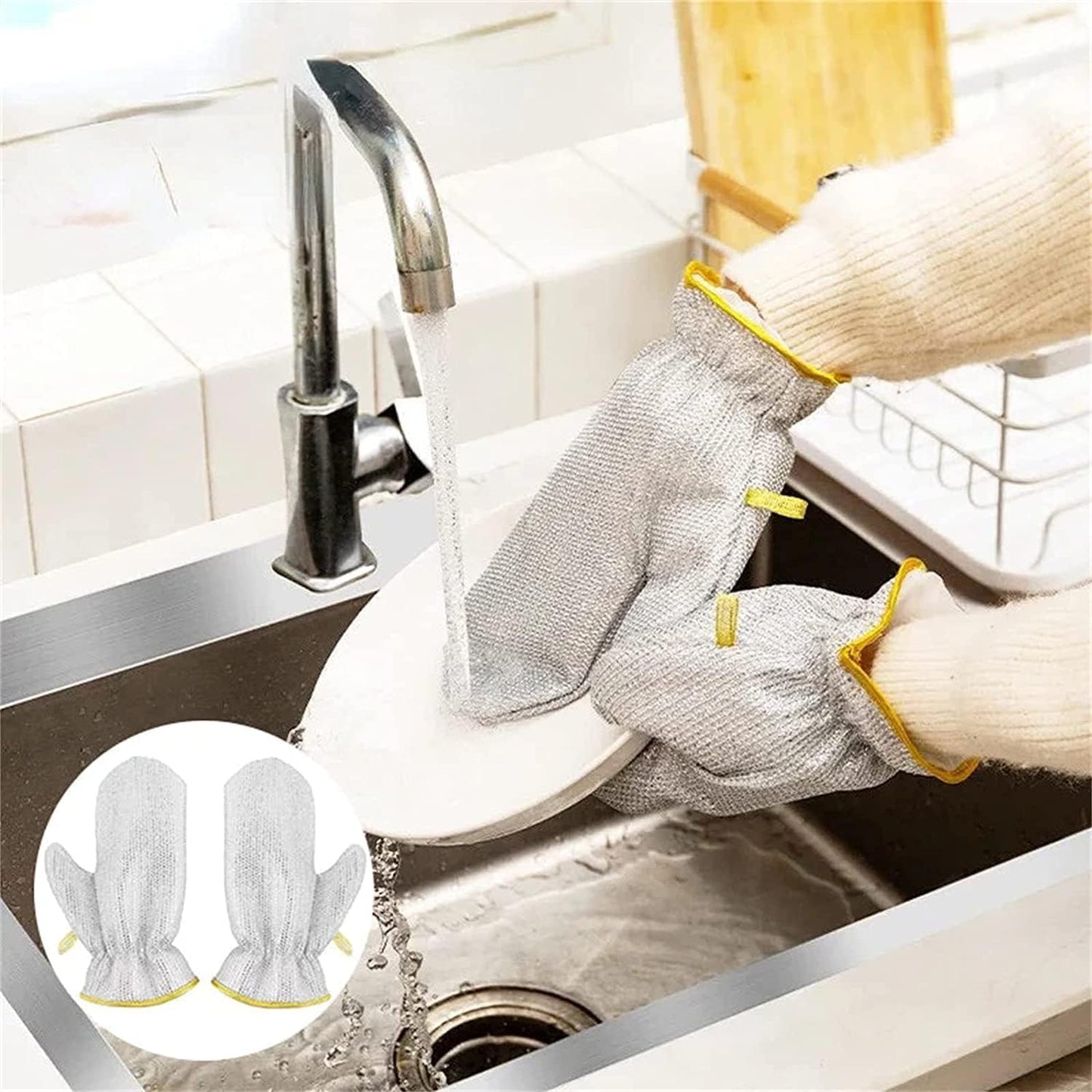 Cellebii® Wire Gloves Dishwasher | Multipurpose Stainless Steel Scrubber Gloves (Pair of 2)