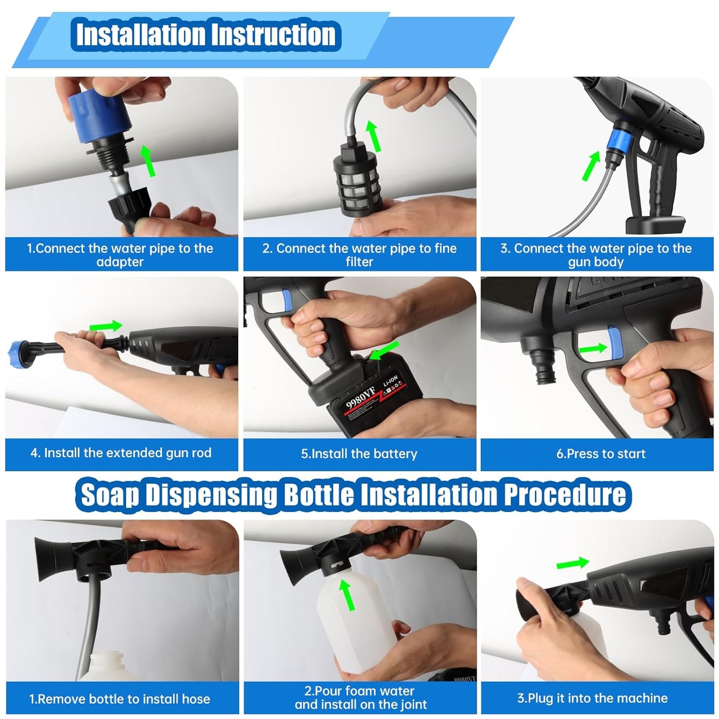 Cordless Pressure Washer with 2 Batteries | 30Bar/434PSI High Portable Power Washer