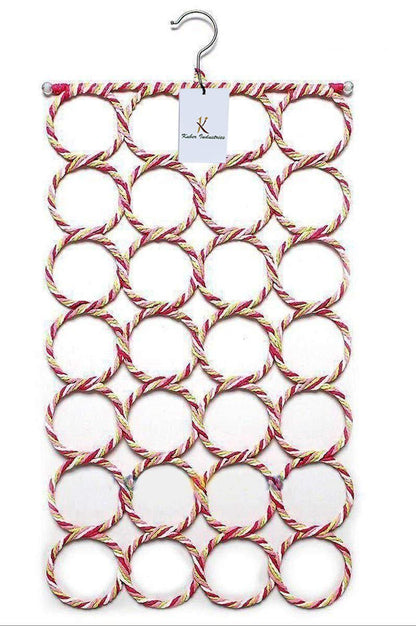Kuber Industries 28 Rings Folding Rope Hanger | Versatile Organizer for Scarves, Belts, Shawls & Ties