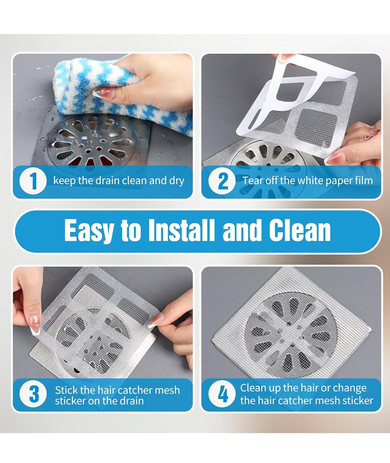 Disposable Drain Cover for Bathroom | Hair Catcher Mesh Shower Drain Guard.