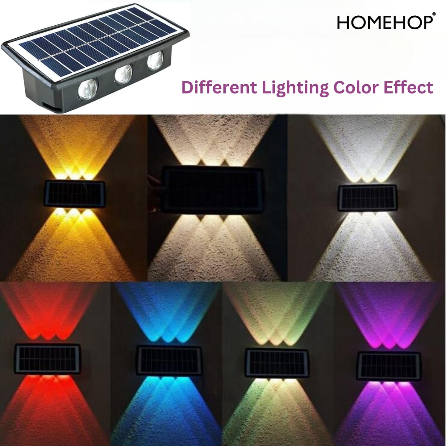 Homehop Solar Outdoor Light – 6 LED Up & Down Waterproof Wall Lamp with Auto On/Off