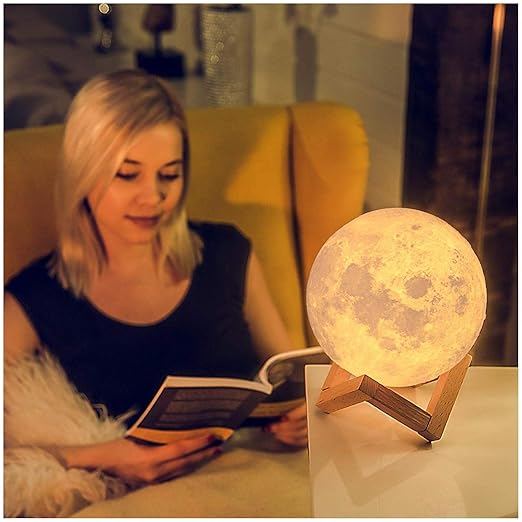 3D Moon Lamp 7-Color Touch Night Light – 15cm Sensor Moonlight Lamp with Stand