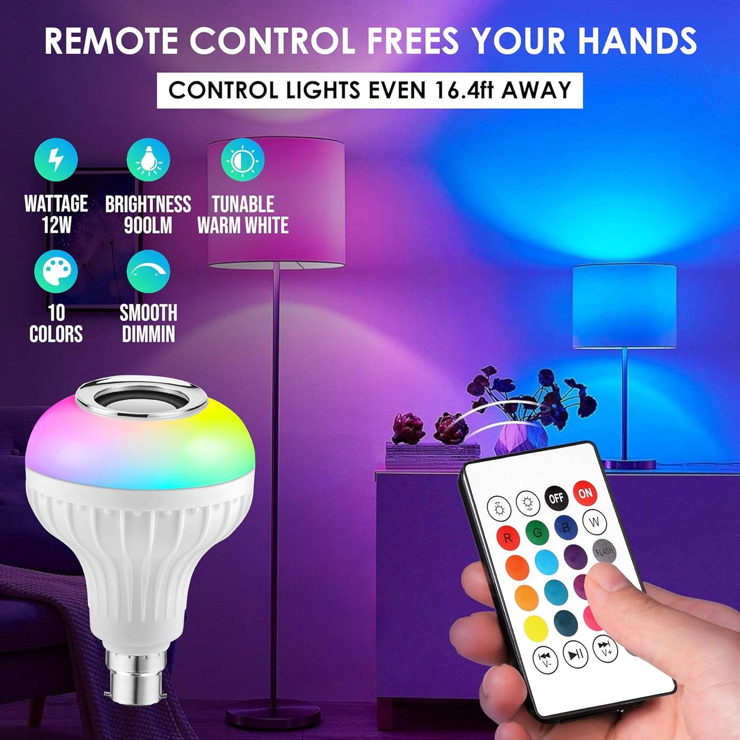 Gesto 12W RGB Bluetooth Music Bulb | Color Changing Disco Lights with Speaker & Remote Control