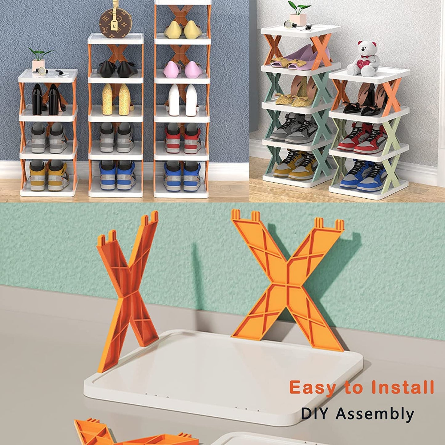 5-Tier Stackable Vertical Shoe Rack | DIY Free-Standing Shoe Storage Organizer