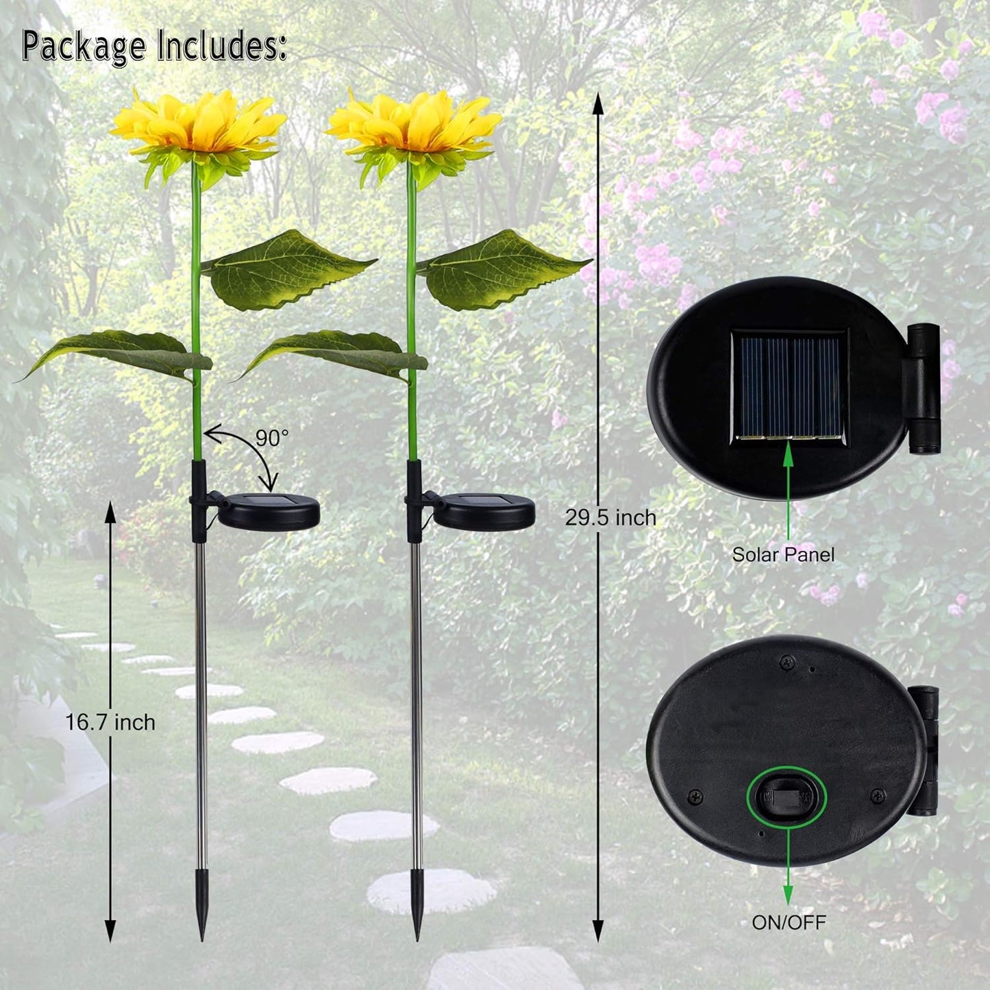 FORUP 2 Pack Solar Sunflower Garden Stake Lights | LED Solar-Powered Outdoor Decoration