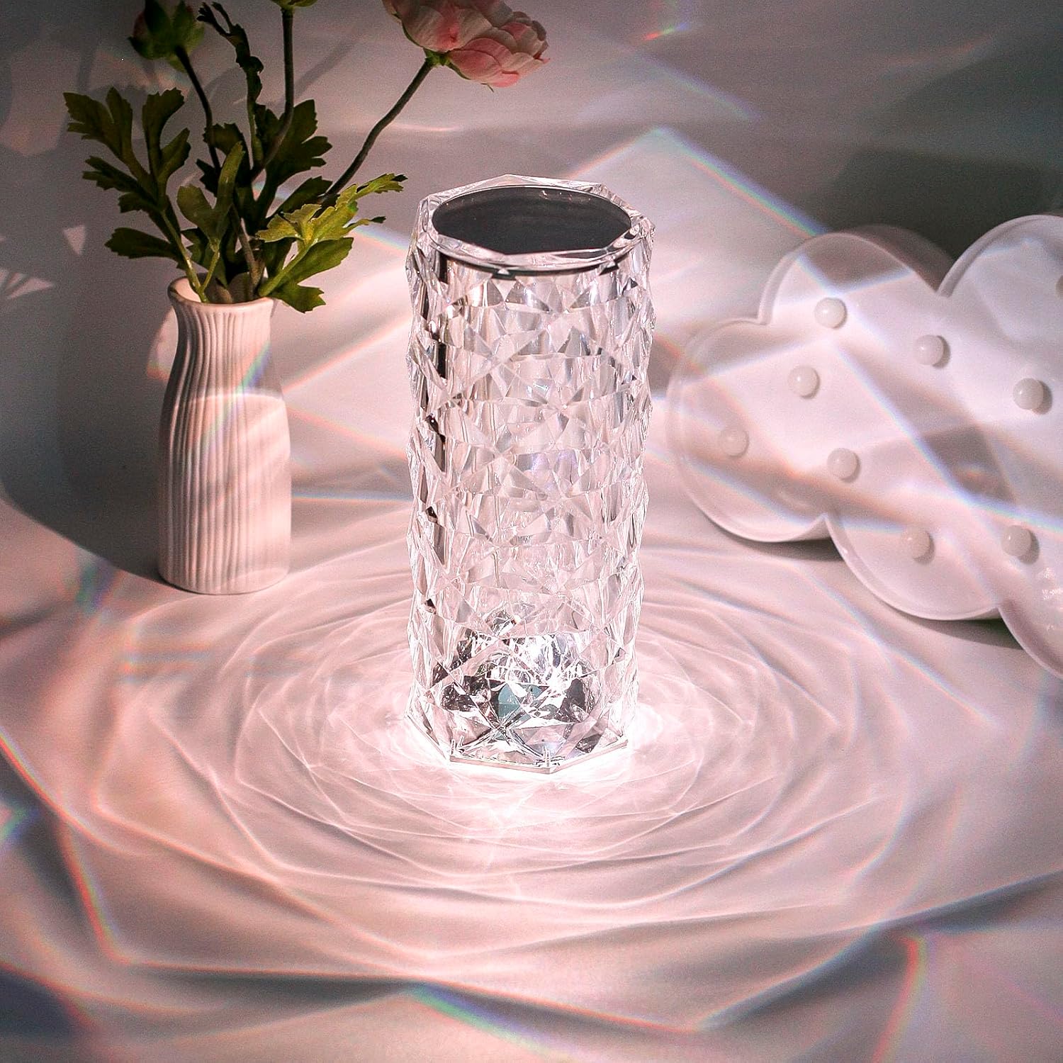 Crystal Rose Diamond Touch Lamp,16-Color Rechargeable Night Light Remote Control