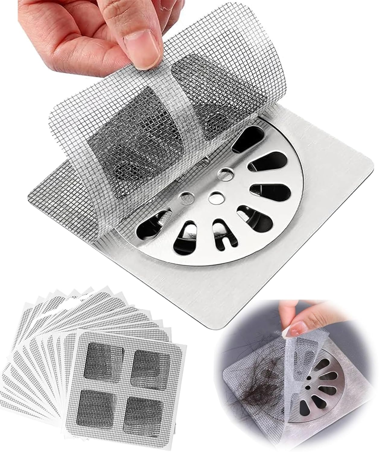 Disposable Drain Cover for Bathroom | Hair Catcher Mesh Shower Drain Guard.