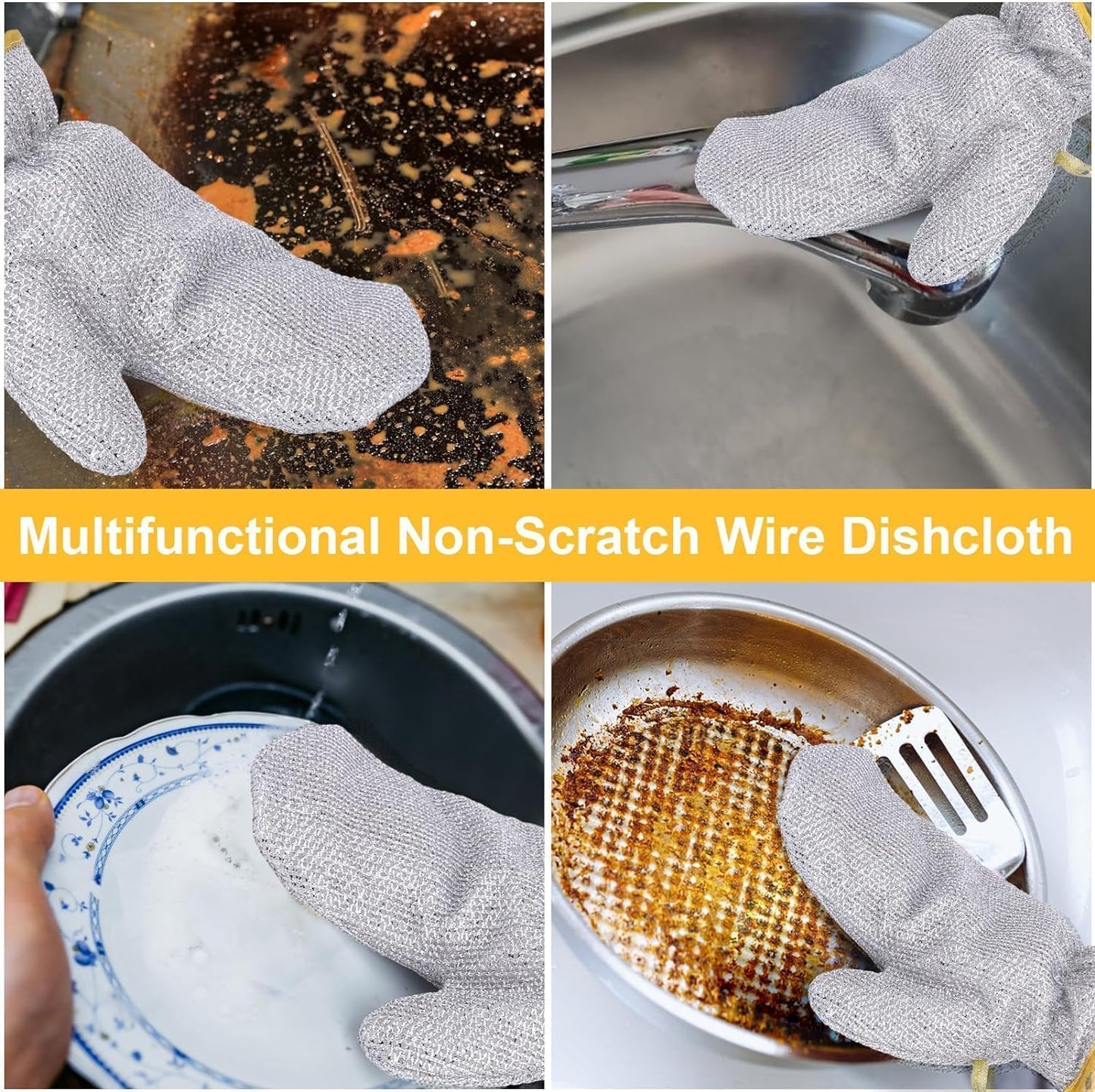 Cellebii® Wire Gloves Dishwasher | Multipurpose Stainless Steel Scrubber Gloves (Pair of 2)