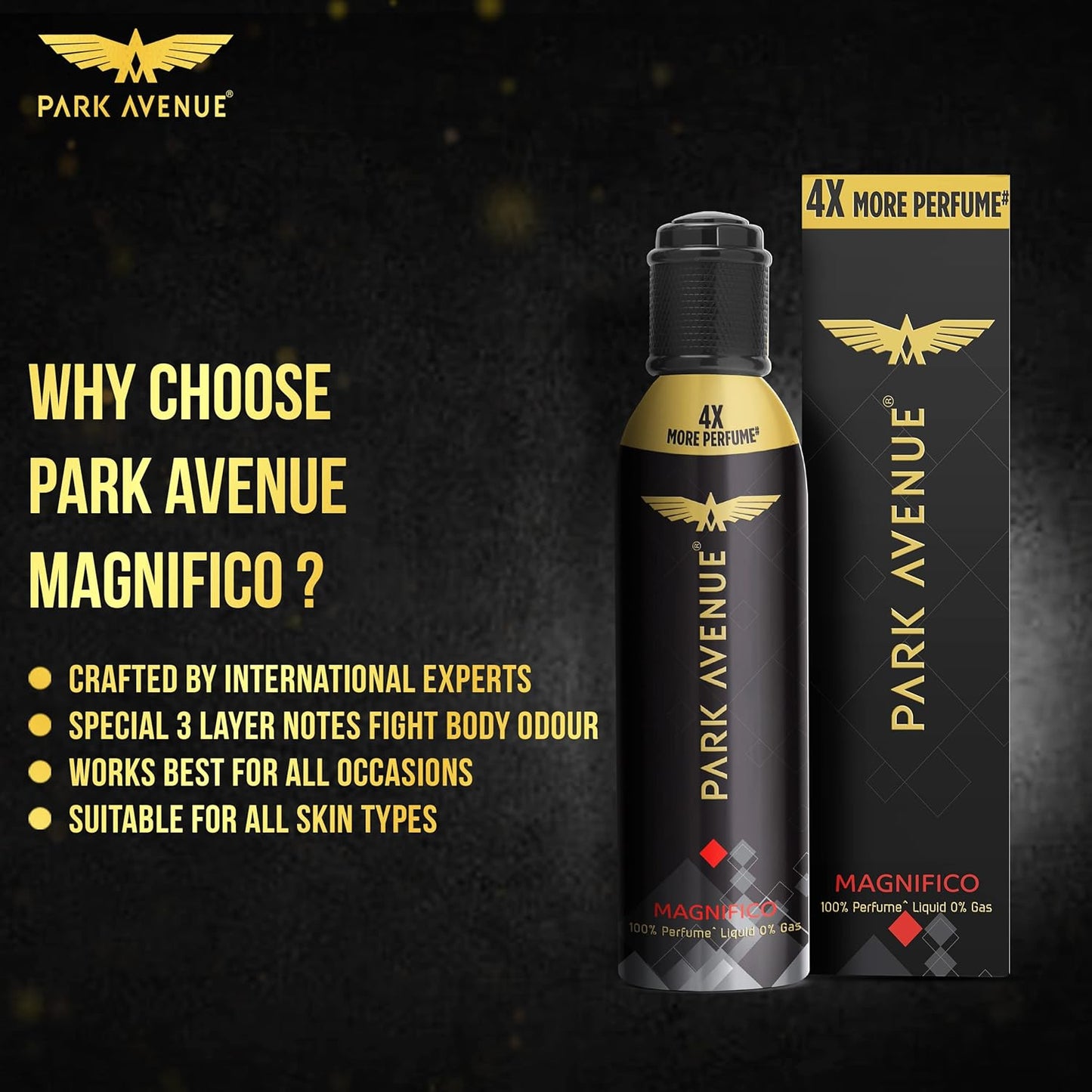 PARK AVENUE Magnifico Long-Lasting Premium Perfume Deodorant Spray.