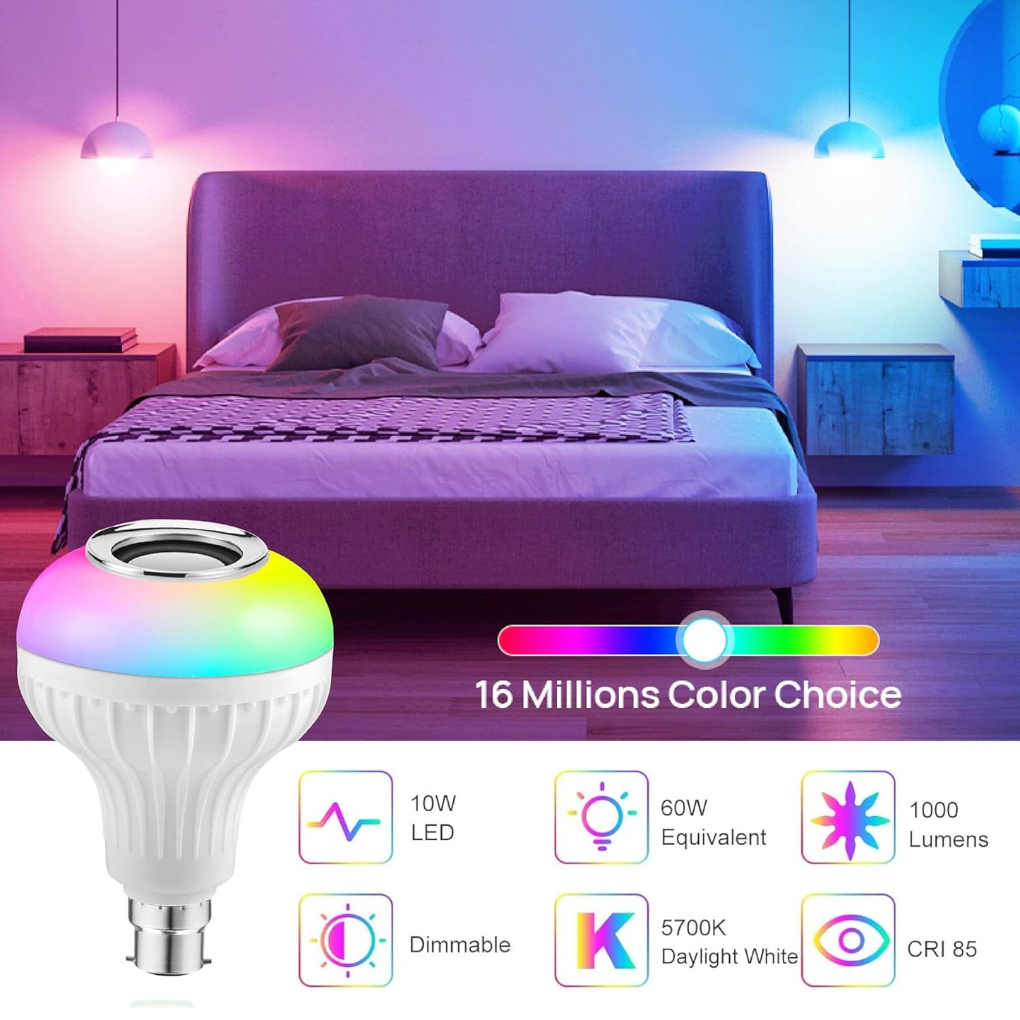 Gesto 12W RGB Bluetooth Music Bulb | Color Changing Disco Lights with Speaker & Remote Control