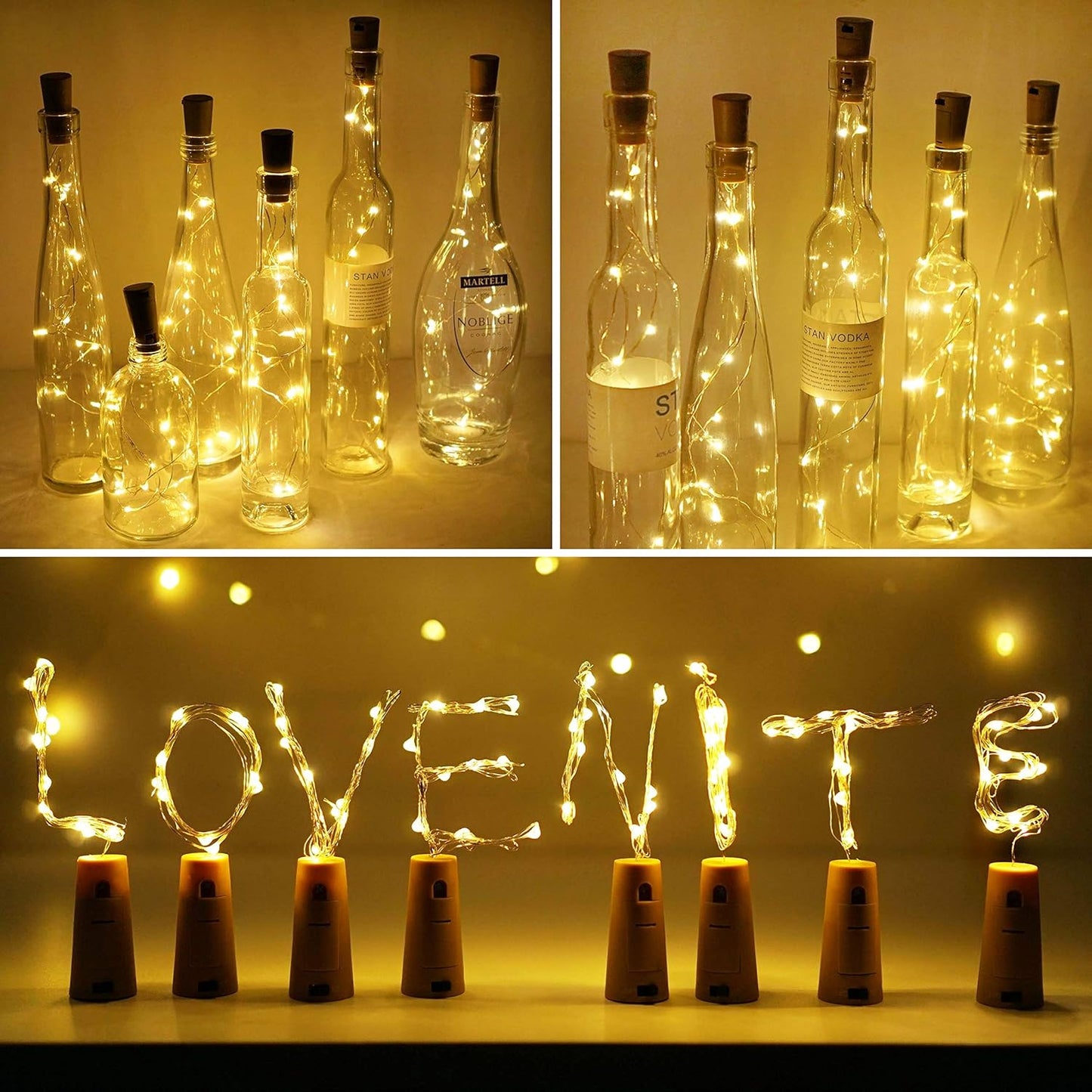 LoveNite Wine Bottle Lights with Cork | 10-Pack Battery Operated LED Fairy Lights for DIY, Party & Decor