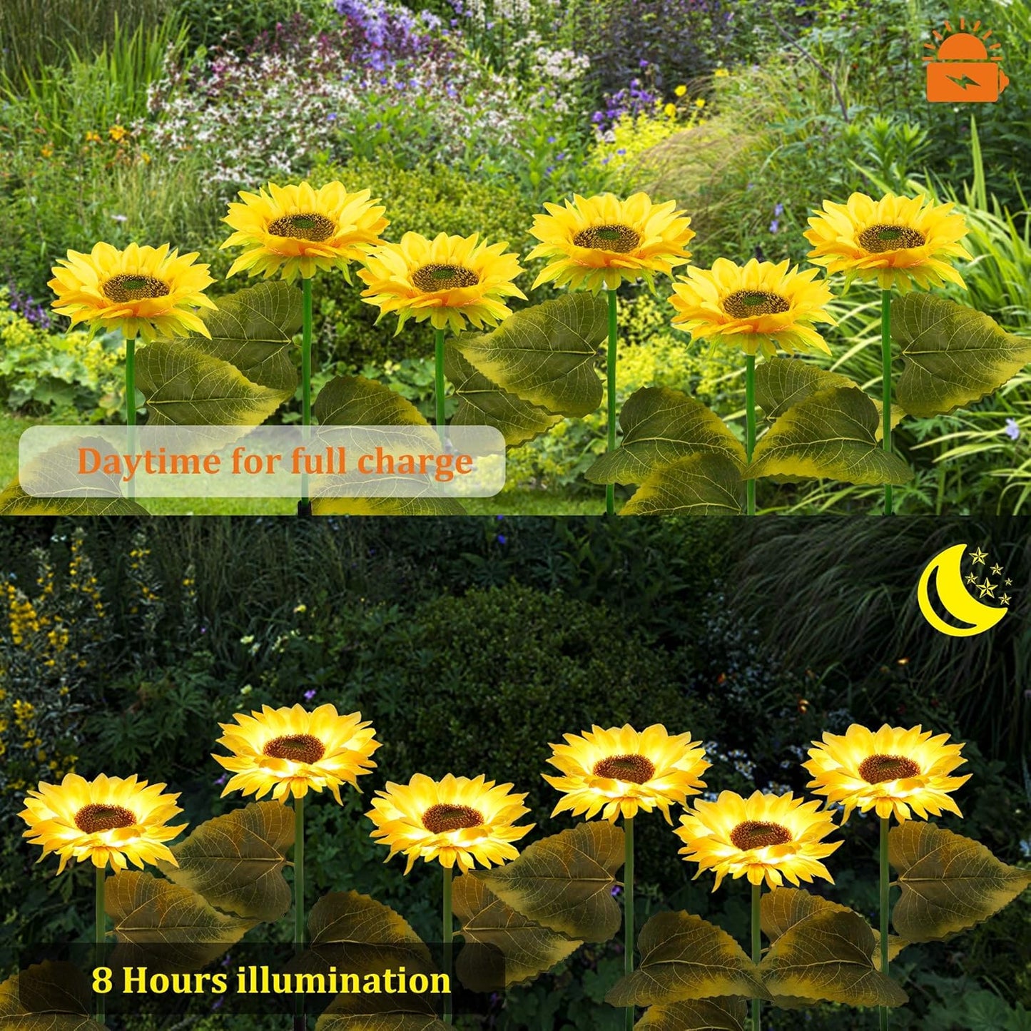 FORUP 2 Pack Solar Sunflower Garden Stake Lights | LED Solar-Powered Outdoor Decoration