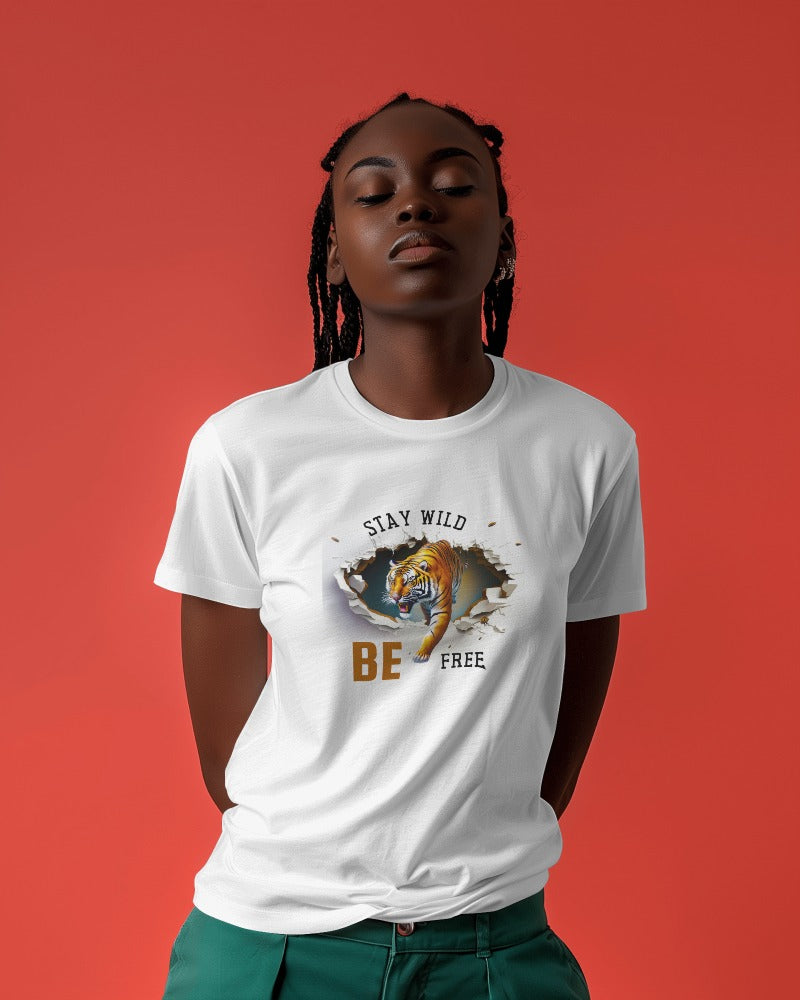 Stay Wild Be Free Tiger T-Shirt - Dynamic 3D Graphic Tee