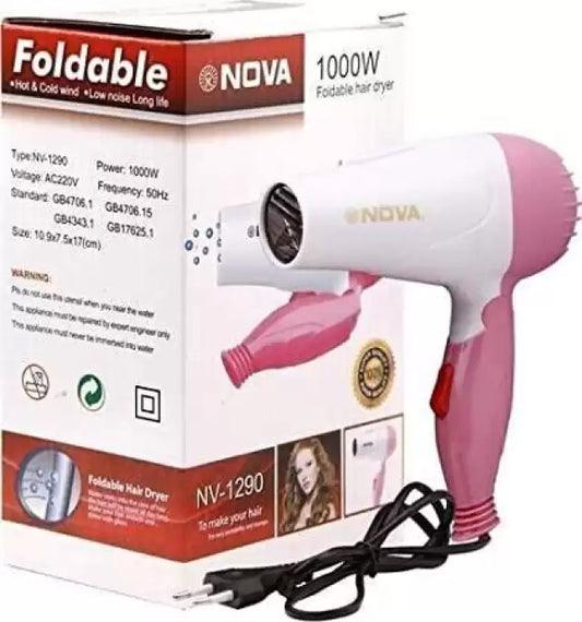 Covetcart NOVA (NV-1290) Professional Electric Hair Dryer: 1000 W Foldable Design with 2 Speed Control in Pink