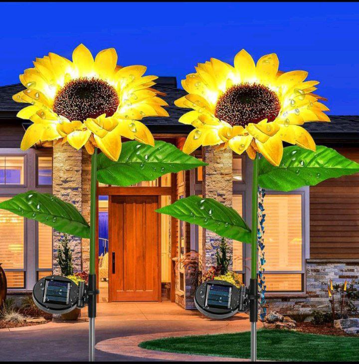 FORUP 2 Pack Solar Sunflower Garden Stake Lights | LED Solar-Powered Outdoor Decoration