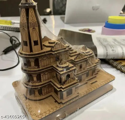 Ram Mandir Wood Temple Model with 10 Mantras | Ayodhya Home, Office & Shop Decoration
