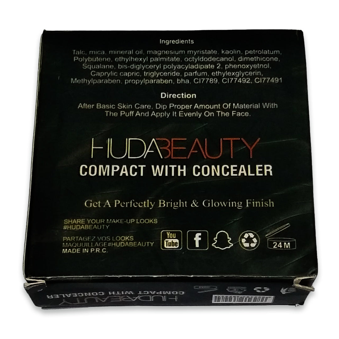 Huda Beauty Face Powder Compact with Concealer | Flawless Coverage & Matte Finish.