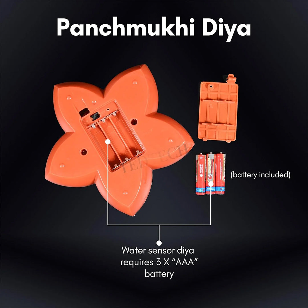 TED TECH Panchmukhi Water Sensor LED Diya | 5-in-1 Original Diwali Diya for Festive Decor