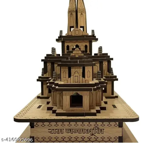 Ram Mandir Wood Temple Model with 10 Mantras | Ayodhya Home, Office & Shop Decoration