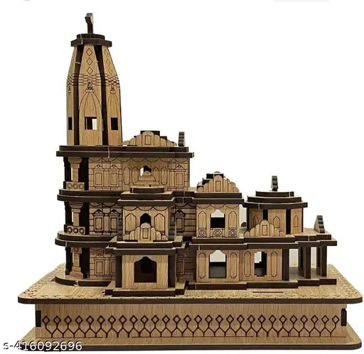 Ram Mandir Wood Temple Model with 10 Mantras | Ayodhya Home, Office & Shop Decoration