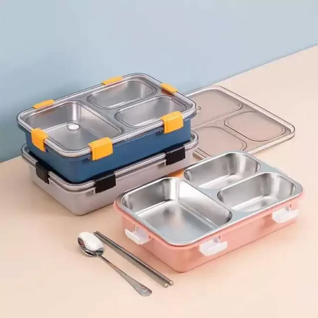 3  Compartment Stainless Steel Lunch Box with 2 Removable Containers | Durable & Leak-Proof