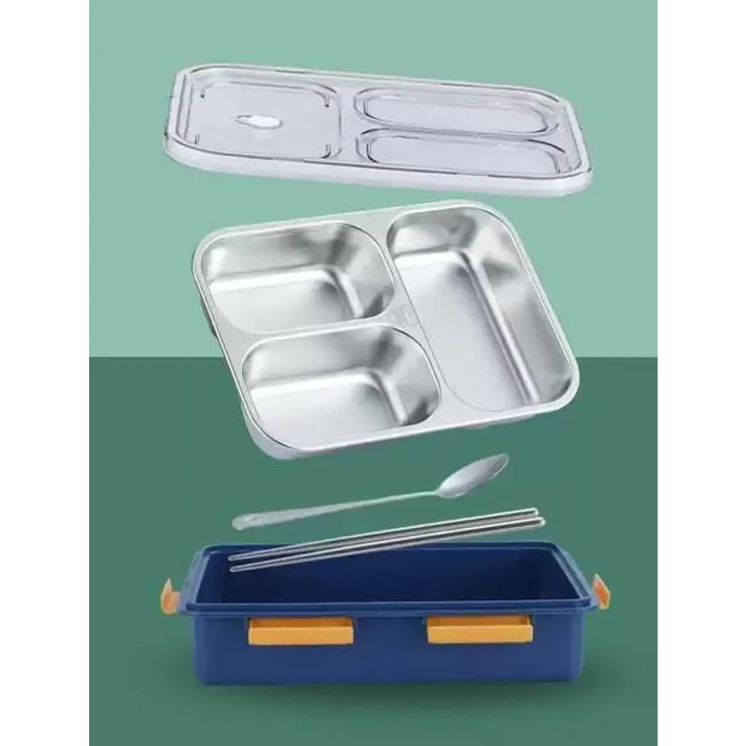 3  Compartment Stainless Steel Lunch Box with 2 Removable Containers | Durable & Leak-Proof