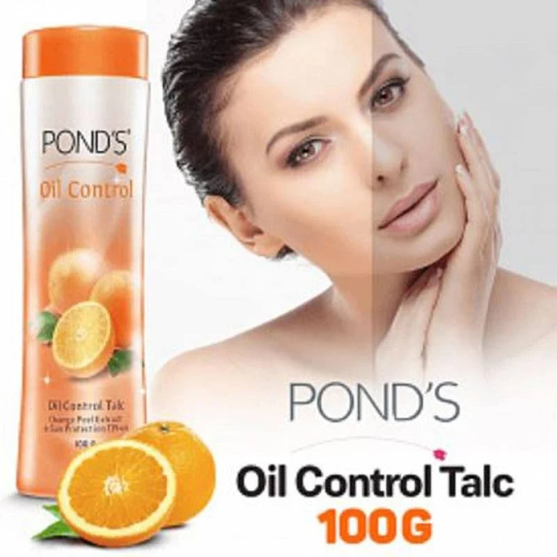 “Pond's Oil Control Talc with Orange Peel Extract – Long-Lasting Freshness & Sun Protection”