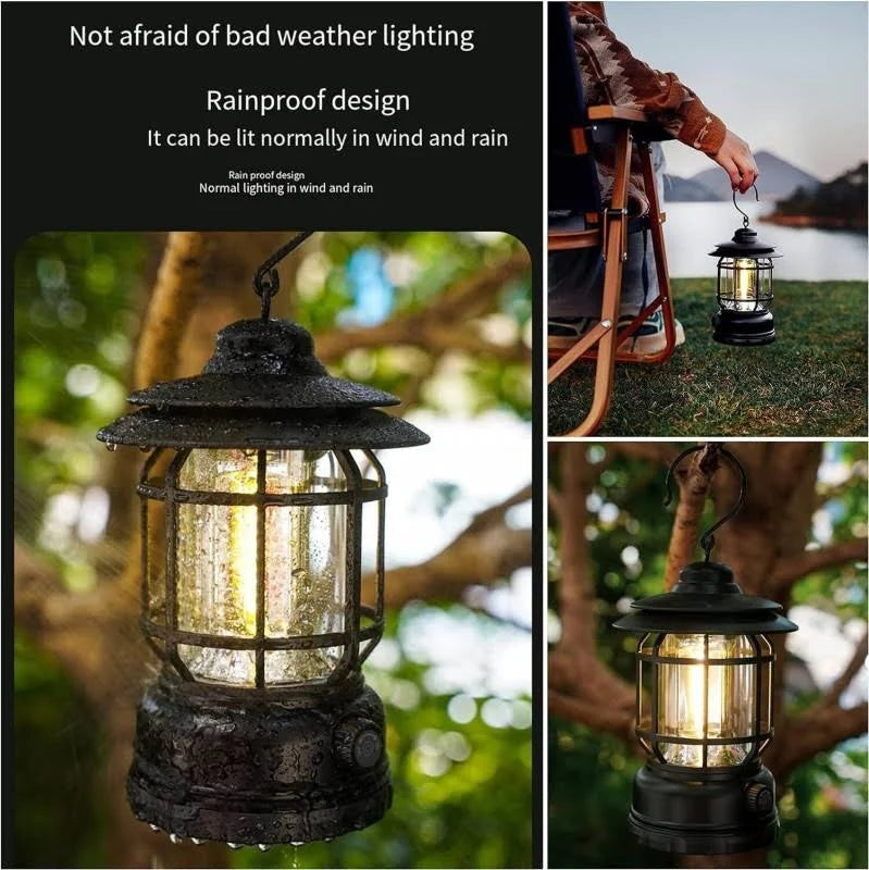 Rechargeable LED Camping Light – Black Metal & Plastic Hanging Lantern