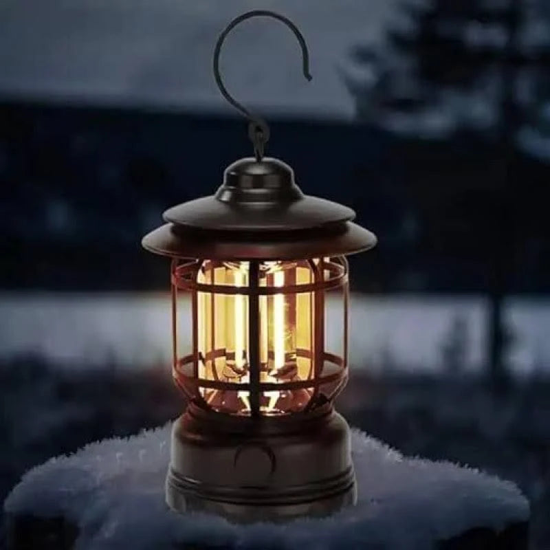 Rechargeable LED Camping Light – Black Metal & Plastic Hanging Lantern