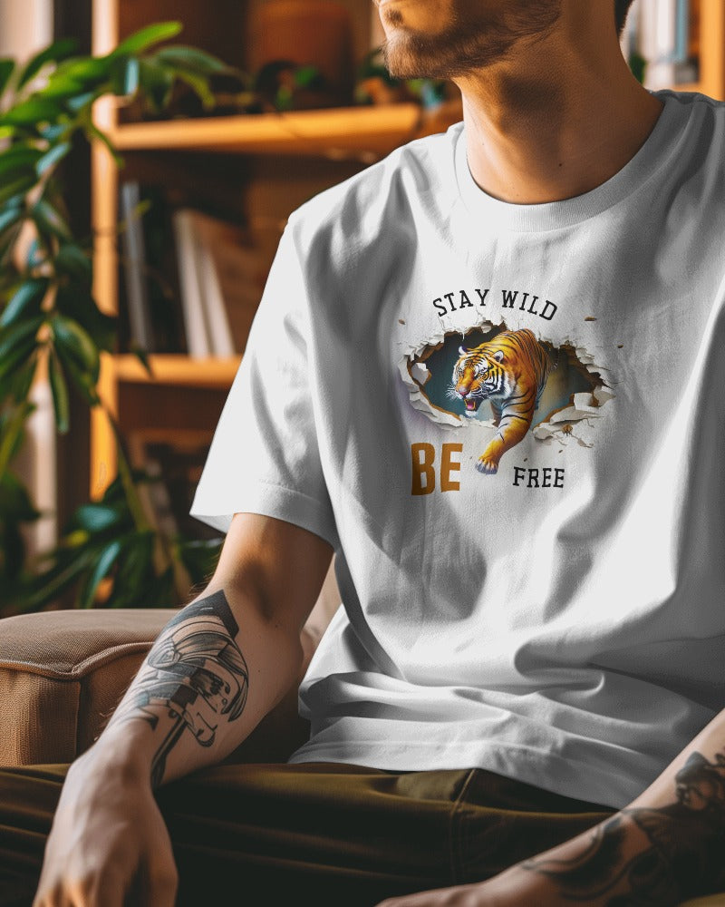 Stay Wild Be Free Tiger T-Shirt-Dynamic 3D Graphic