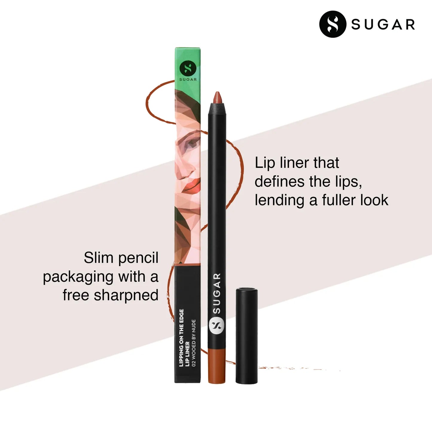 SUGAR Cosmetics Lipping on the Edge Lipliner - 02 Wooed by Nude | Smear-Proof, Long-Lasting Peach Nude